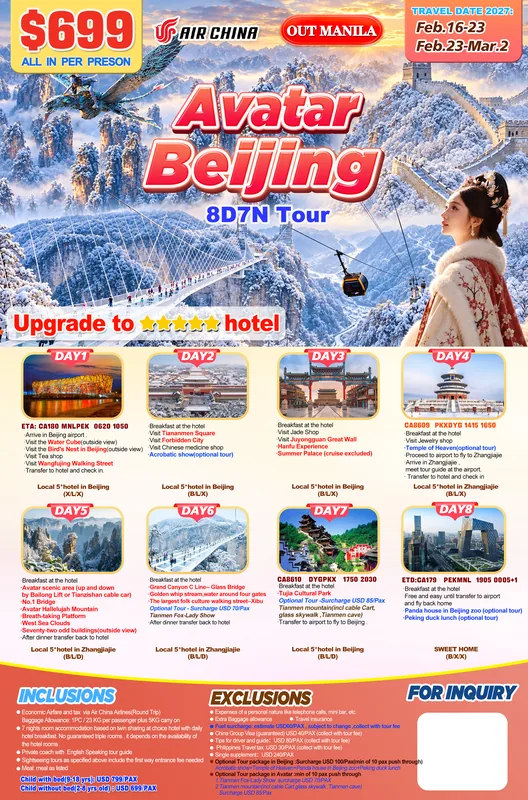 Avatar (Zhangjiajie) – Beijing 8D7N Tour itinerary poster