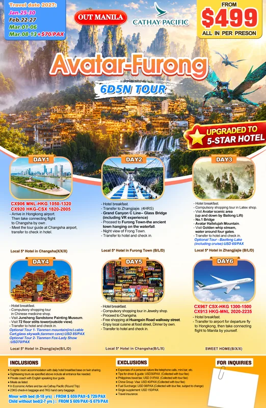 Avatar – Furong 6D5N Tour (via Hong Kong) itinerary poster