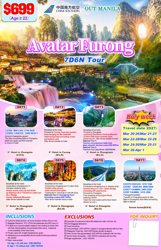 Zhangjiajie (Avatar) – Furong 7D6N Tour (Via Guangzhou) poster 2