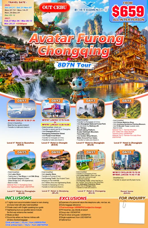 Zhangjiajie (Avatar) – Furong – Chongqing 8D7N Tour poster 3