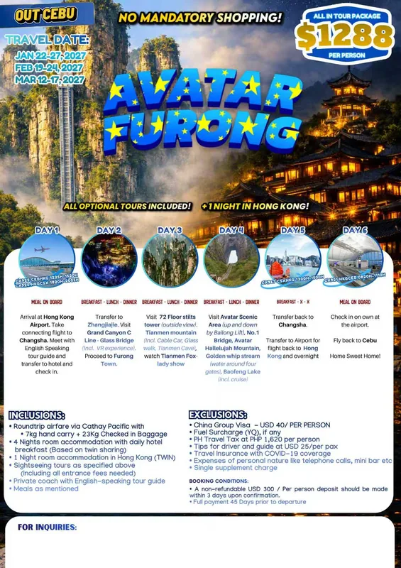 Zhangjiajie (Avatar) – Furong 6D5N Tour (No Shopping) itinerary poster