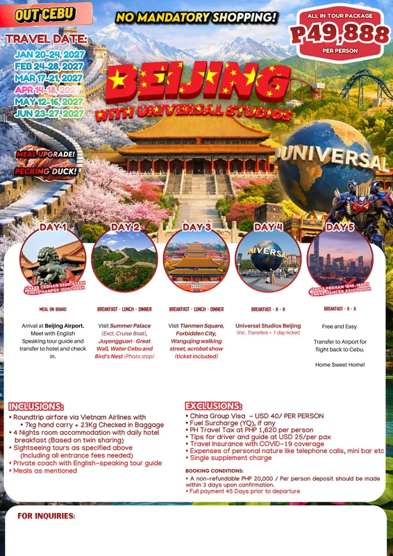 Beijing with Universal Studios 5D4N All-In Tour (No Shopping) itinerary poster