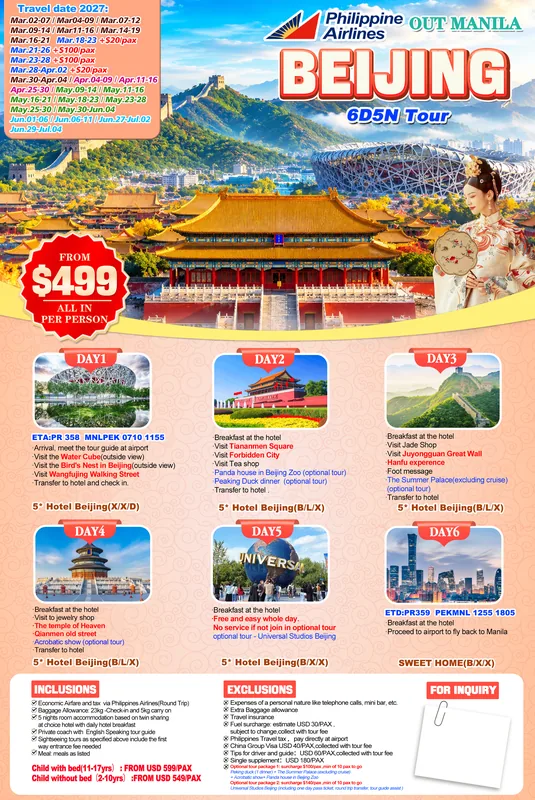 Beijing 6D5N Tour itinerary poster