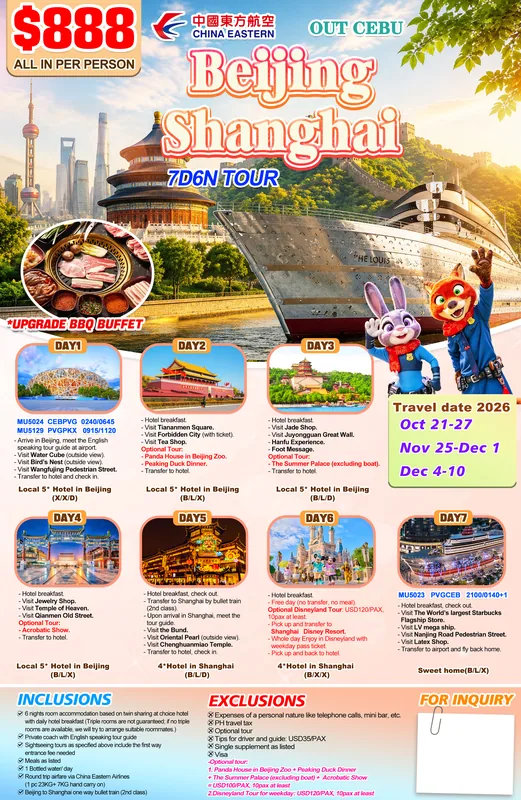 Beijing – Shanghai 7D6N Tour itinerary poster