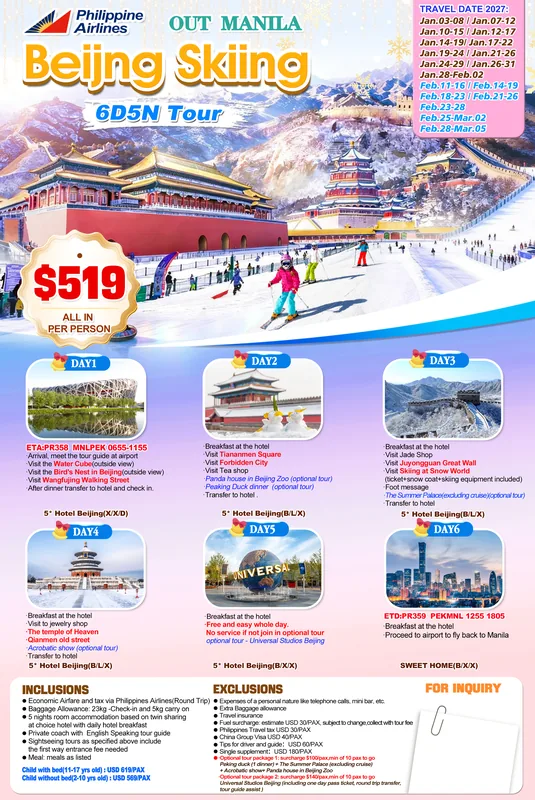 Beijing 6D5N Skiing Tour itinerary poster