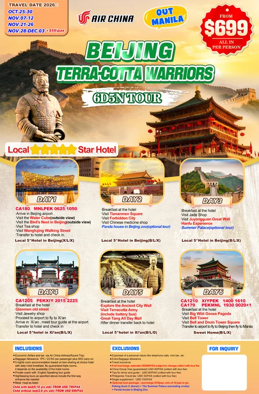 Beijing – Xi’an Terracotta Warriors 6D5N Tour itinerary poster