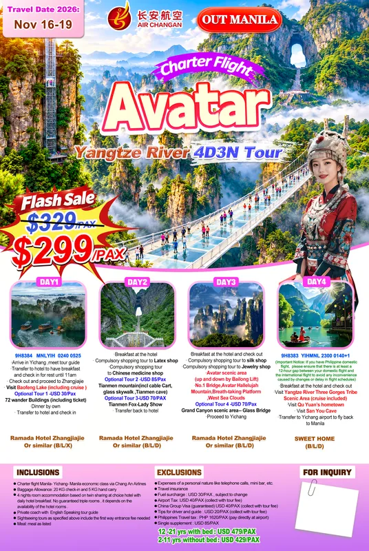 Charter Flight Zhangjiajie (Avatar) – Yangtze River 4D3N Tour poster 2