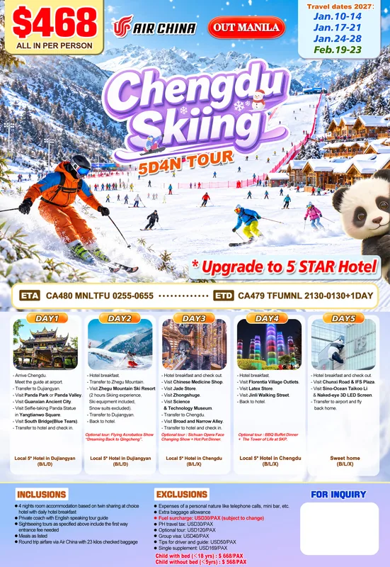 Chengdu Skiing 5D4N Tour itinerary poster