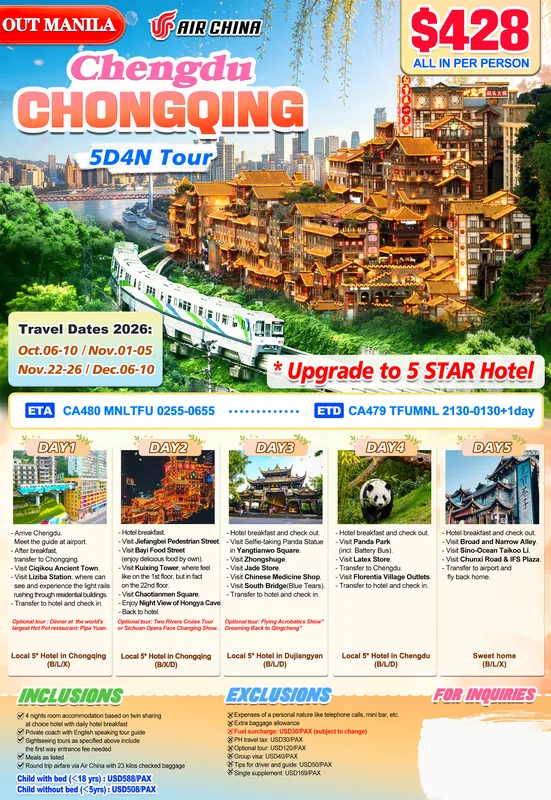 Chongqing – Chengdu 5D4N Tour (5-Star Hotels) itinerary poster