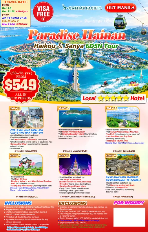 Paradise Hainan – Haikou – Sanya 6D5N Tour itinerary poster