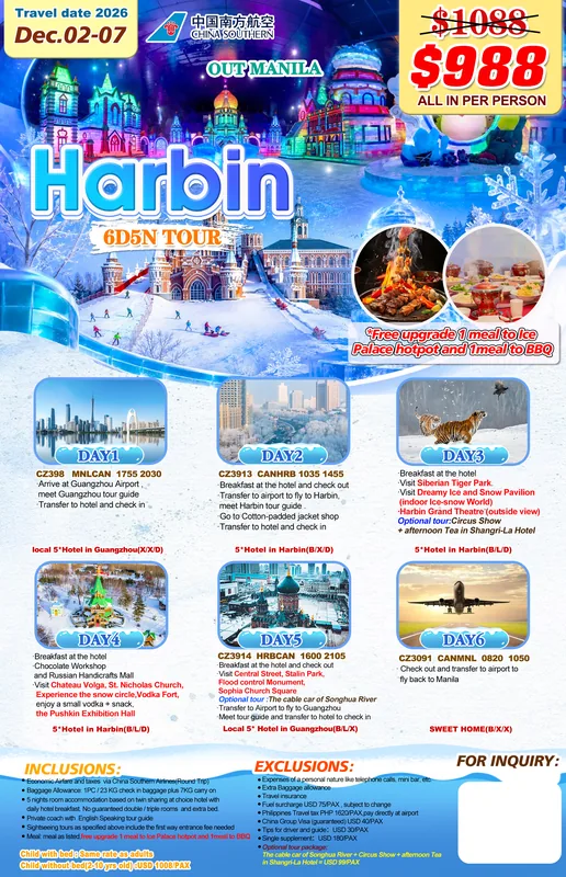 Harbin (via Guangzhou) 6D5N Winter Tour (No Shopping) itinerary poster
