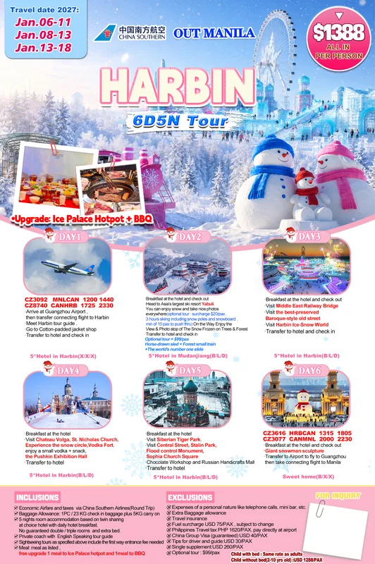 Harbin (Via Guangzhou) 6D5N Tour (No Shopping) itinerary poster