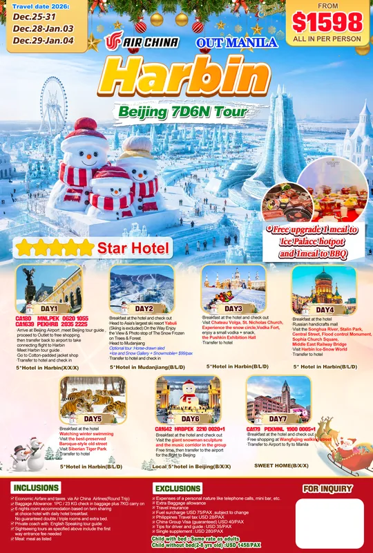 Harbin – Beijing 7D6N Tour (No Shopping) itinerary poster