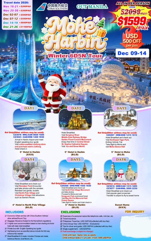 Harbin – Mohe Winter 6D5N Tour (No Shopping) itinerary poster
