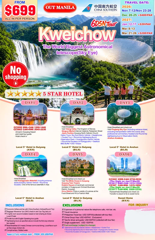 Guizhou (Guiyang – Huangguoshu) 6D5N Tour (No Shopping) itinerary poster