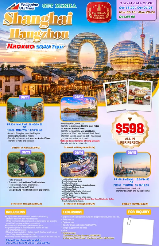 Nanxun – Hangzhou – Shanghai 5D4N Tour itinerary poster