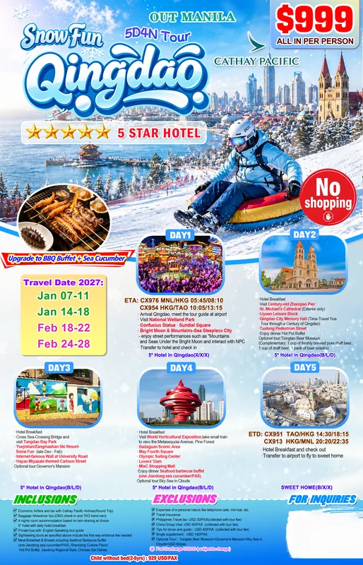 Qingdao Snow Fun & City Sightseeing 5D4N Tour (No Shopping) itinerary poster