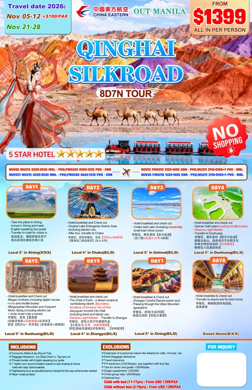 Qinghai – Silk Road Northwest China 8D7N 5-Star Tour itinerary poster