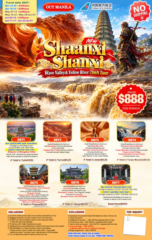 Shaanxi – Shanxi Wave Valley & Yellow River 7D6N Tour (No Shopping) poster 2