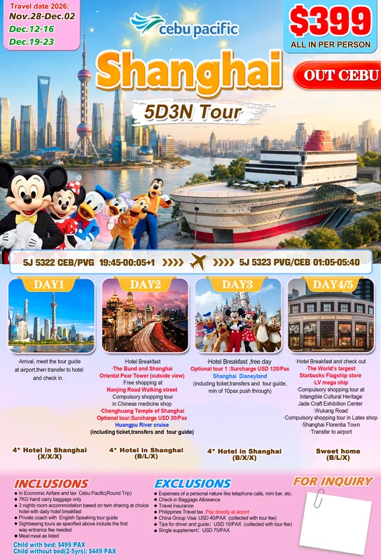 Shanghai 5D3N Tour itinerary poster
