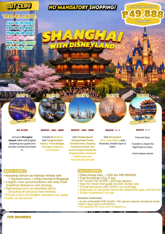 Shanghai – Suzhou 5D4N Tour (No Shopping) itinerary poster