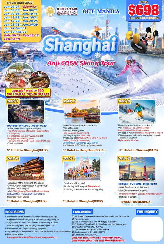Shanghai – Hangzhou – Anji Skiing 6D5N Tour poster 2