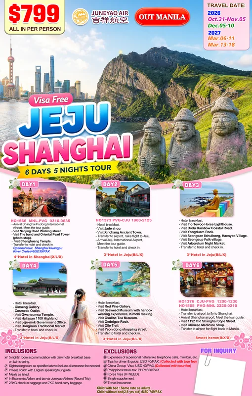 Shanghai – Jeju 6D5N Tour itinerary poster