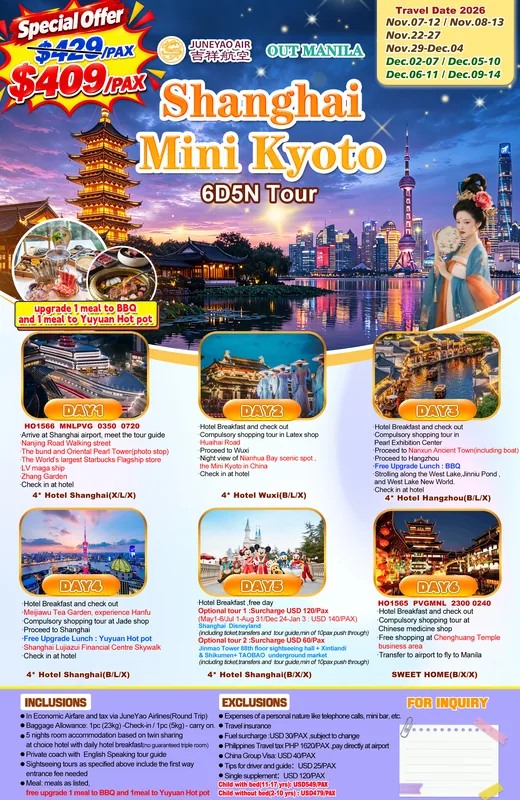 Shanghai Mini Kyoto 6D5N Tour itinerary poster