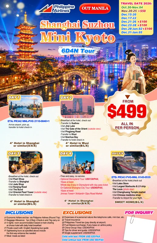 Shanghai – Suzhou – Mini Kyoto 6D4N Tour itinerary poster
