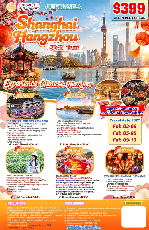 Spring Festival Shanghai – Hangzhou 5D4N Tour itinerary poster