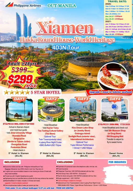 Xiamen – Hua’an Tulou 4D3N Tour itinerary poster