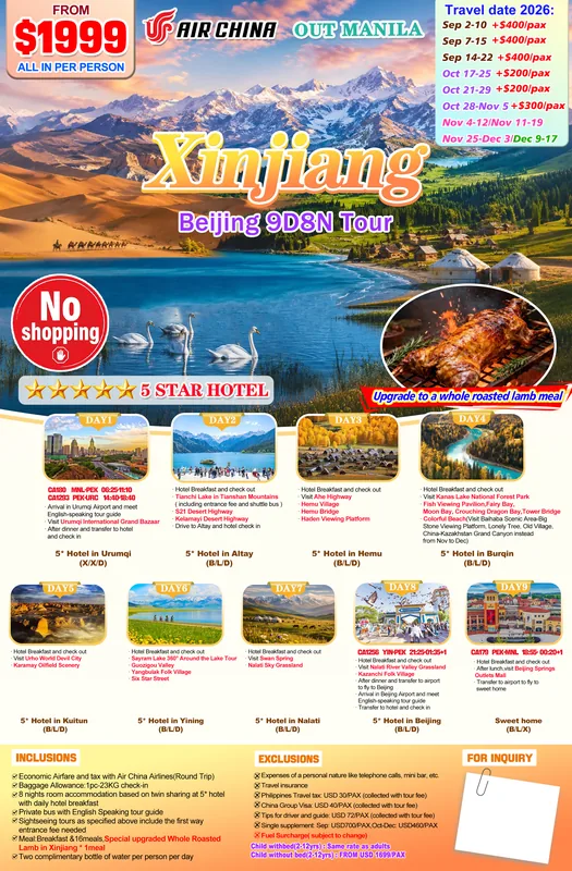 Fairyland Xinjiang – Beijing 9D8N Tour (No Shopping) itinerary poster
