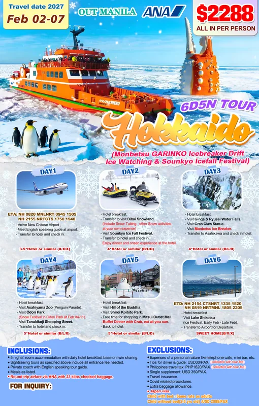 Hokkaido Icebreaker 6D5N Tour via ANA (No Shopping) itinerary poster
