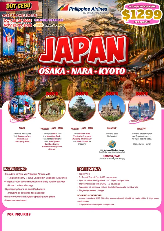 Osaka – Nara – Kyoto 5D4N Tour itinerary poster