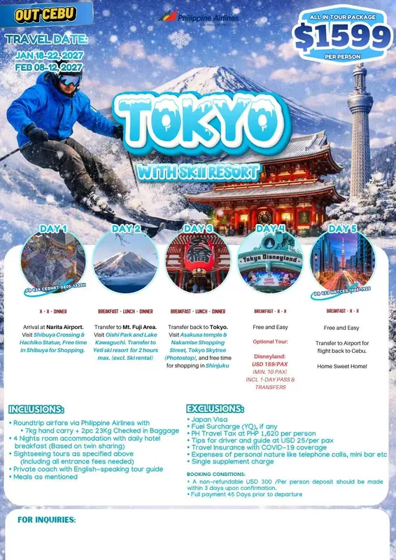 Tokyo – Mt. Fuji 5D4N Ski Resort Tour itinerary poster