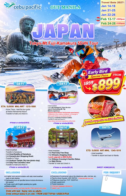 Tokyo – Mt. Fuji – Kamakura 5D4N Tour itinerary poster