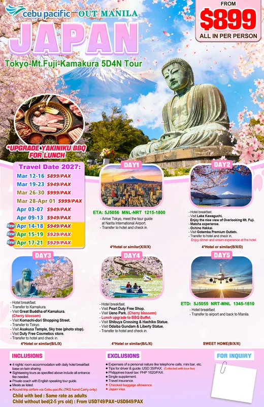 Tokyo – Mt. Fuji – Kamakura 5D4N Tour poster 3