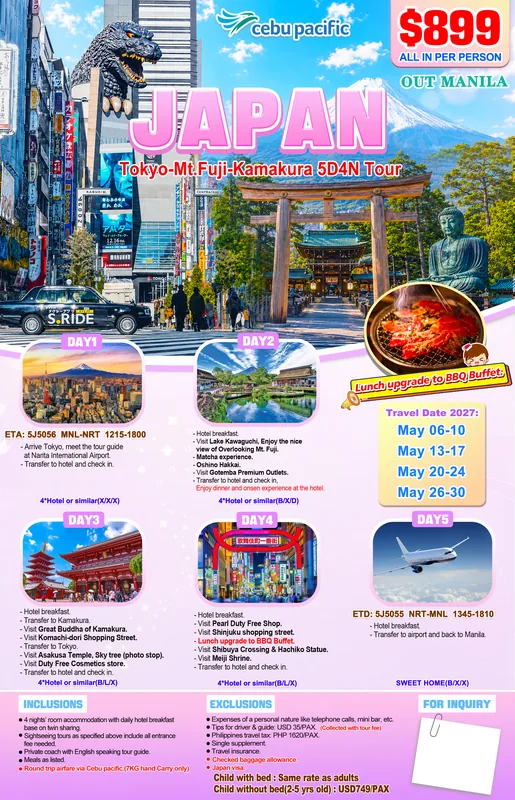 Tokyo – Mt. Fuji – Kamakura 5D4N Tour poster 4