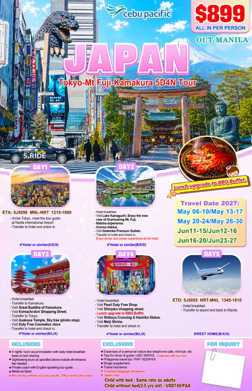 Tokyo – Mt. Fuji – Kamakura 5D4N Tour poster 5