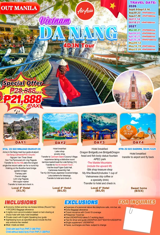 Da Nang 4D3N Tour via AirAsia itinerary poster