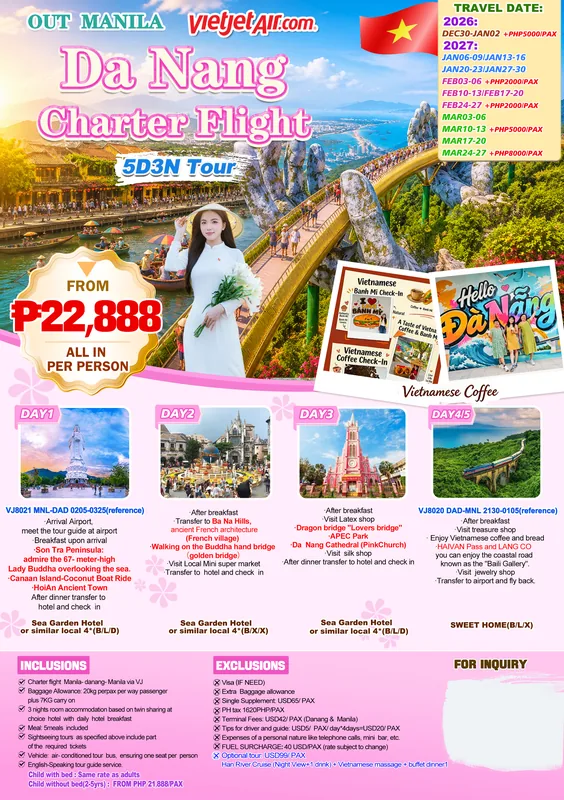 Da Nang Charter Flight 5D3N Tour (Sea Garden Hotel) poster 2