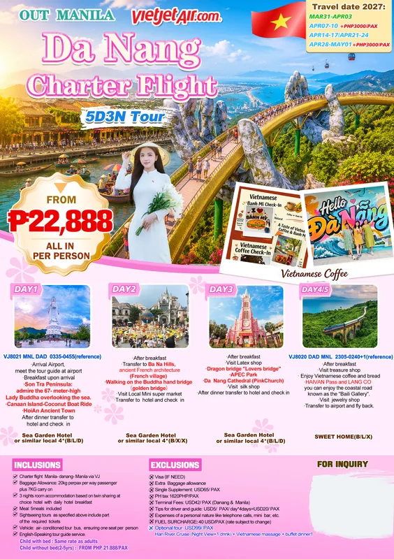 Da Nang Charter Flight 5D3N Tour (Sea Garden Hotel) poster 3