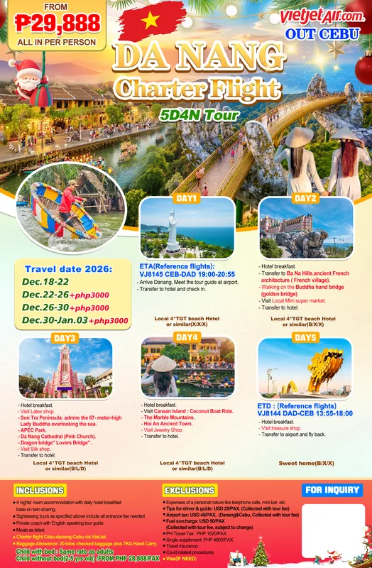 Da Nang Charter Flight 5D4N Tour itinerary poster