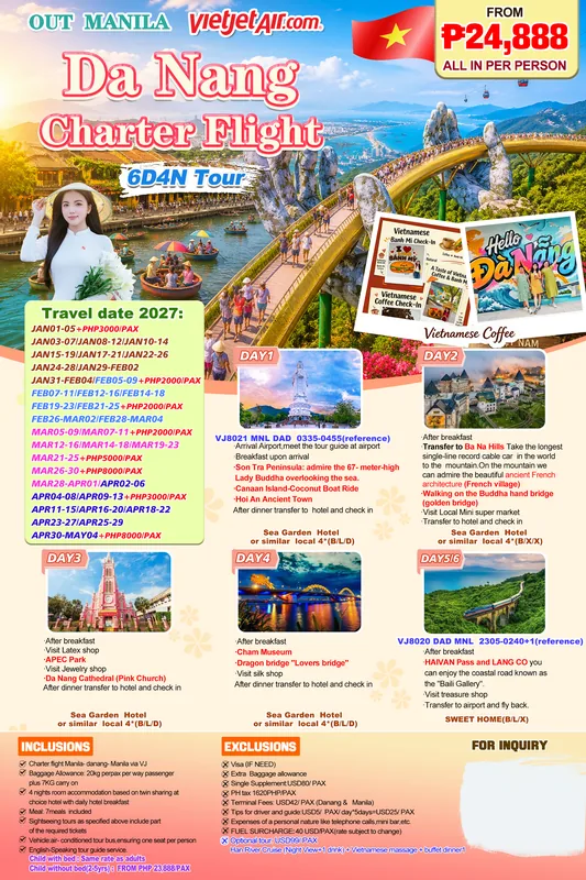 Da Nang Charter Flight 6D4N Tour (Sea Garden Hotel) poster 3
