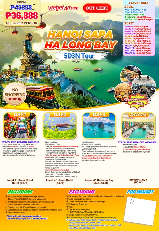 Hanoi – Sapa – Ha Long Bay 5D3N Tour (No Shopping) itinerary poster