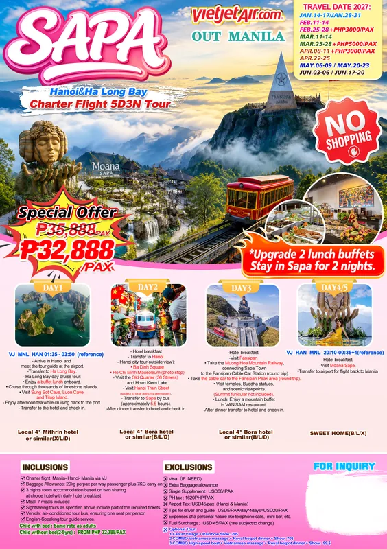 Ha Long Bay – Hanoi – Sapa Charter Flight 5D3N Tour (No Shopping) poster 2