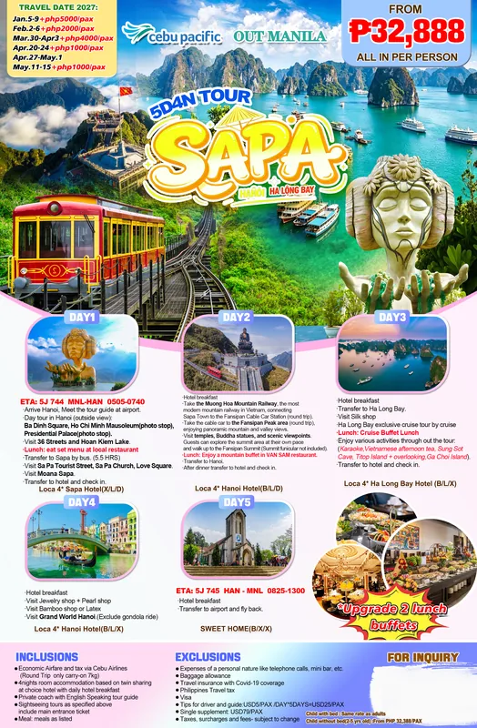 Hanoi – Sapa – Ha Long Bay 5D4N Tour (with Shopping Stops) itinerary poster