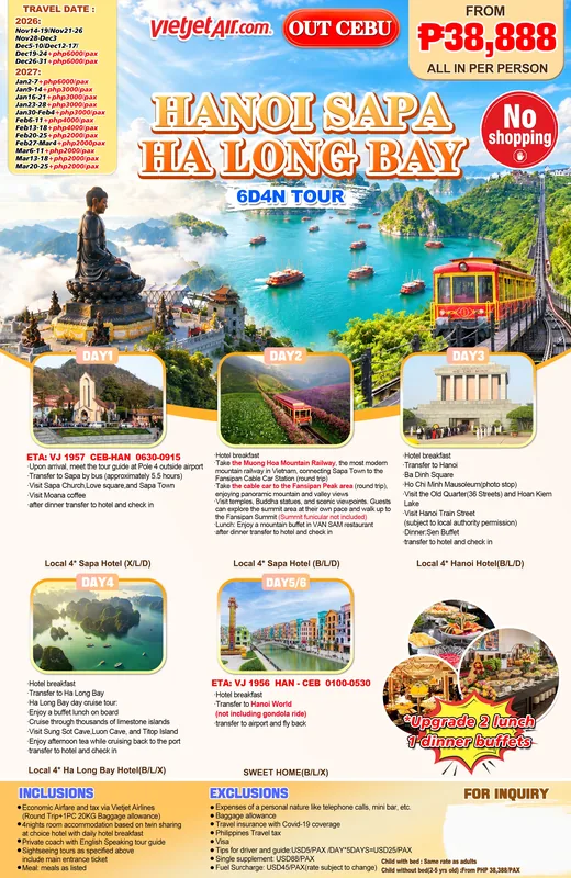 Hanoi – Sapa – Ha Long Bay 6D4N Tour (No Shopping) itinerary poster